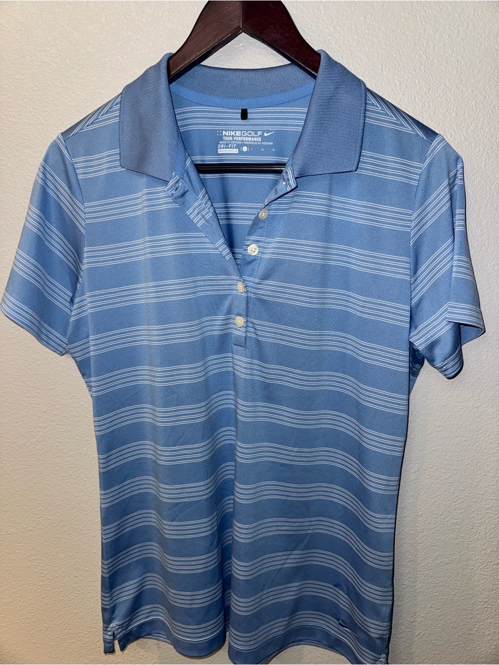 Nike Golf Women’s Blue Striped Dri-FIT Polo Shirt Size Large